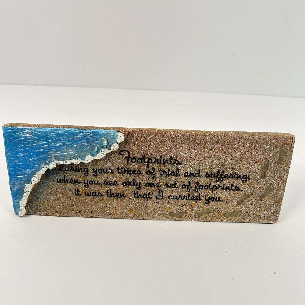 Vintage Spoontiques Footprints in the Sand Religious Resin Plaque Sculpture